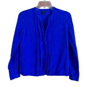 J Crew Collection Silk Pleated Blouse Blue Size 2